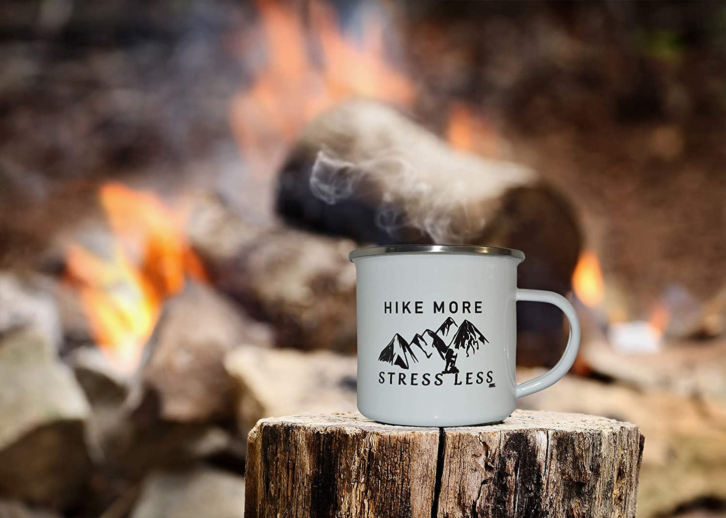 Funny Camp Mug Enamel Camping Coffee Cup Gift Hike More Stress Less Camping Gear