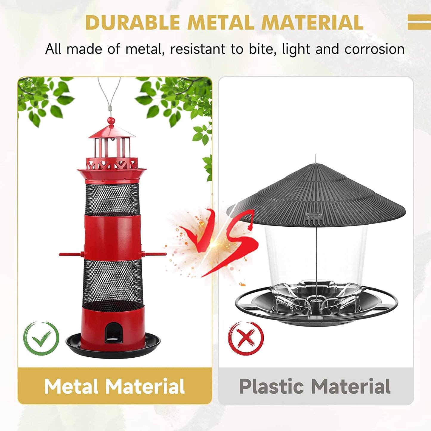 Bird Feeders for Outdoors Hanging, Squirrel Proof Wild Bird Feeder for Outside, Metal Bird Seed Feeder for Small Birds, 4 Lbs Large Capacity for Cardinal, Finch, Sparrow, Blue Jay.