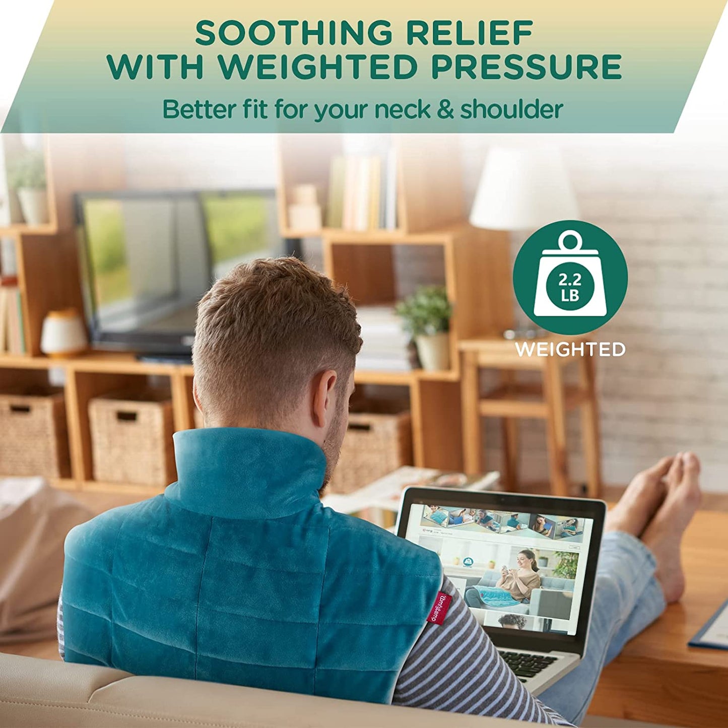 Weighted Heating Pad for Neck and Shoulders,  2.2Lb Large Electric Heated Neck Shoulder Wrap for Pain Relief - FSA HSA Eligible, 9 Heat Settings, 11 Auto-Off, Stay On, Backlight - 19"X22"