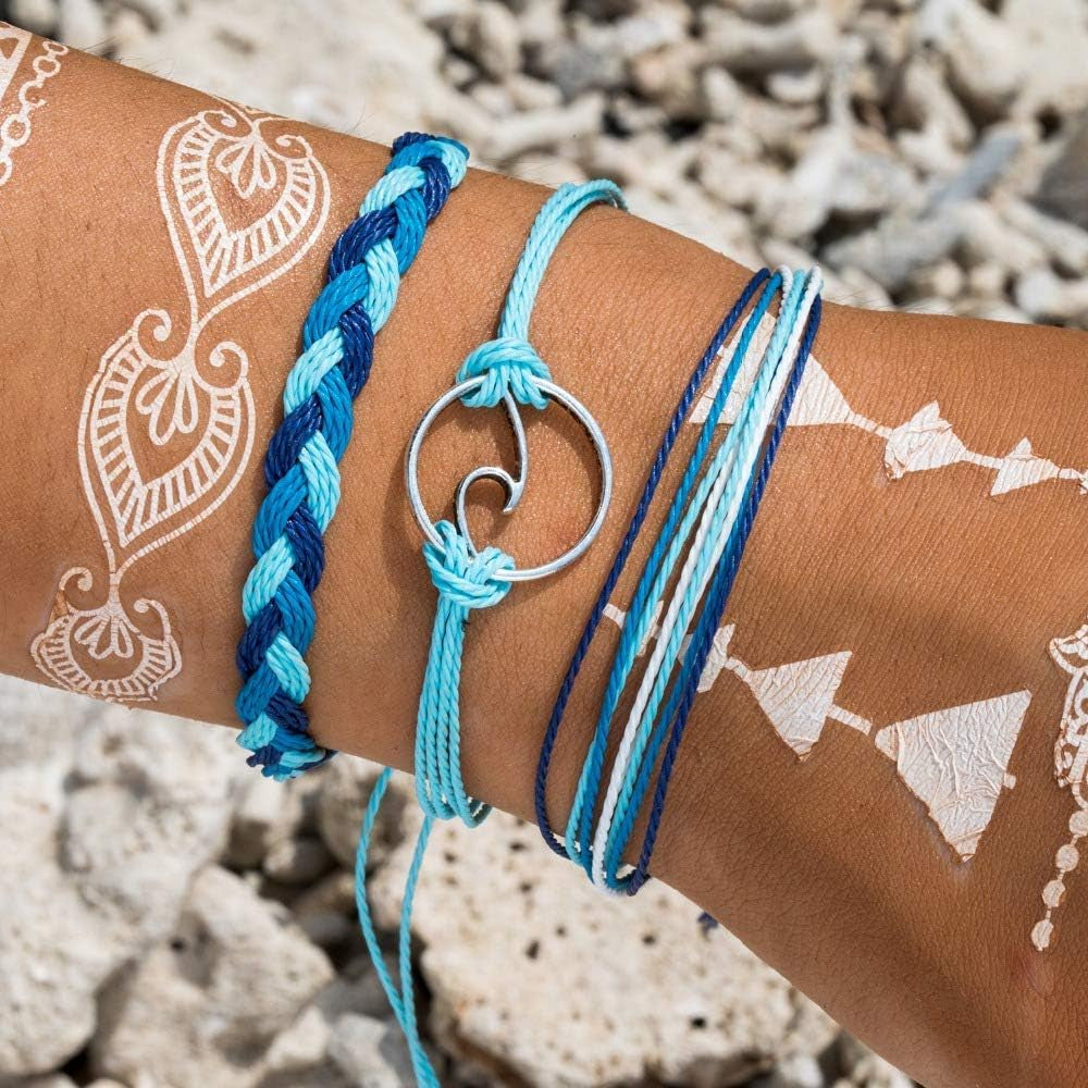 Surf String Wave Bracelets for Women Girls Boho Handmade Waterproof Adjustable Braided Beach Surfer Bracelets Set