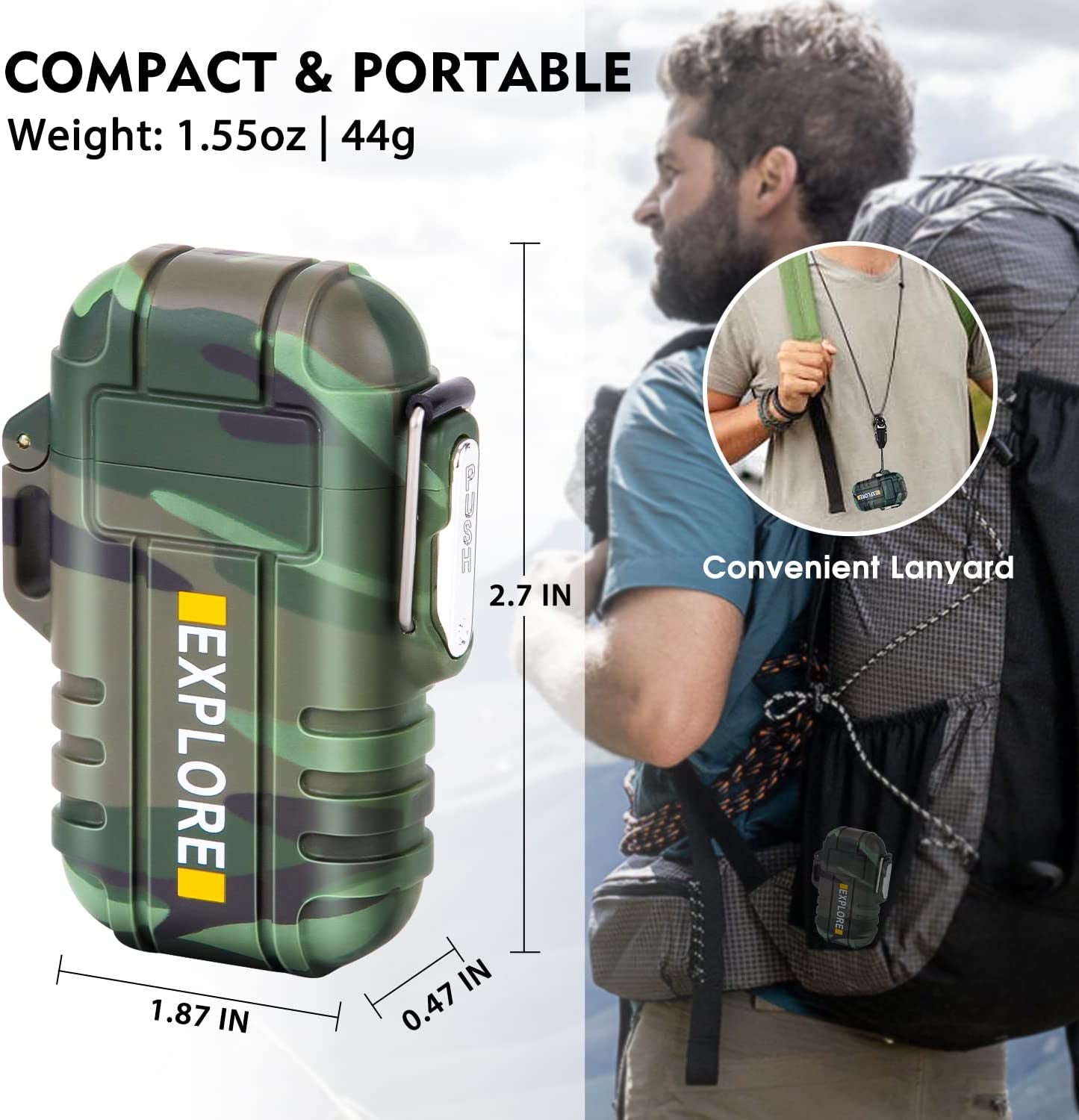 Lcfun Waterproof Lighter Outdoor Windproof Lighter Dual Arc Lighter Electric Lighters USB Rechargeable-Flameless-Plasma Cool Lighters for Camping, Hiking, Adventure, Survival Tactical Gear