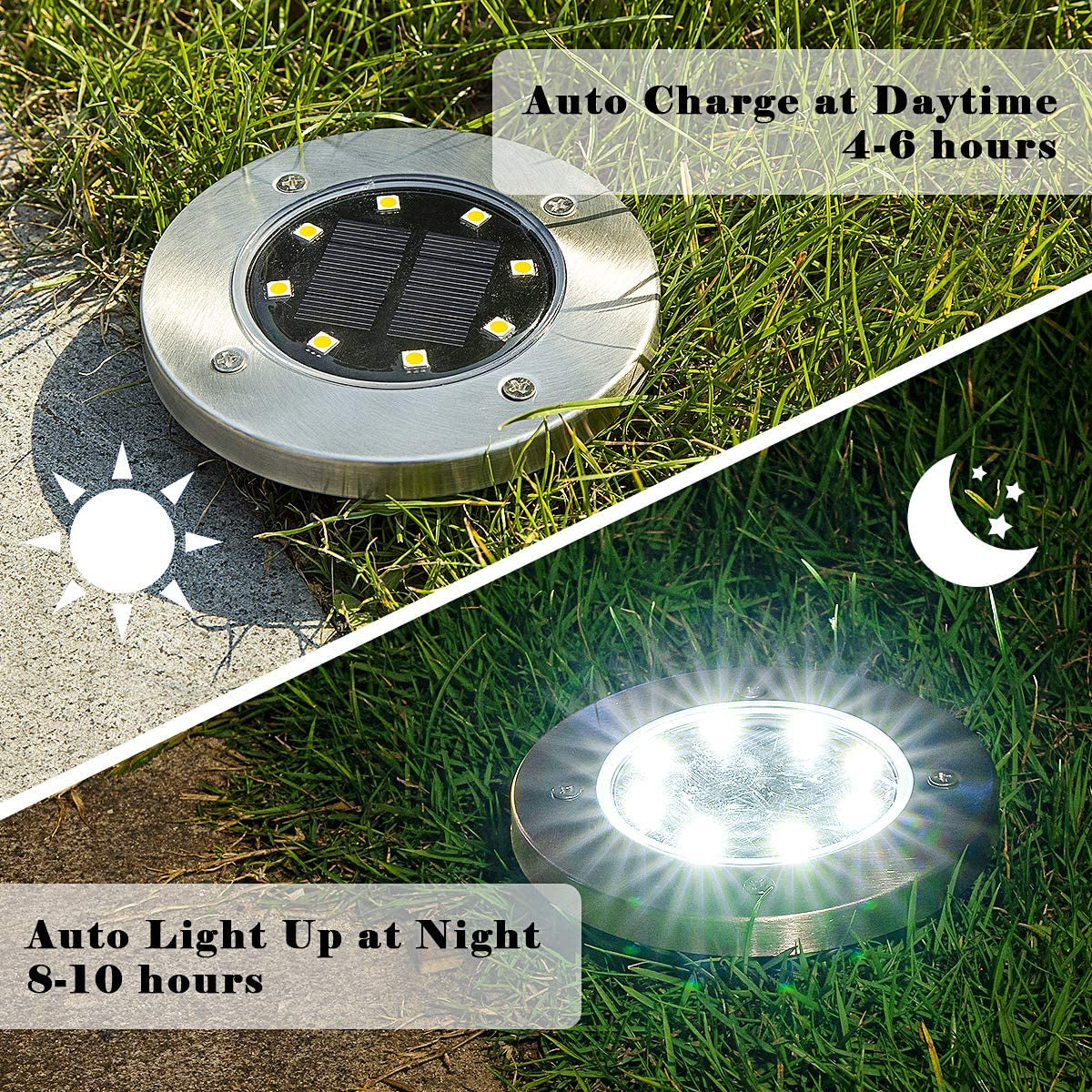 12 Pack Solar Ground Lights, 8 LED Solar Powered Disk Lights Outdoor Waterproof Garden Landscape Lighting for Yard Deck Lawn Patio Pathway Walkway (White)