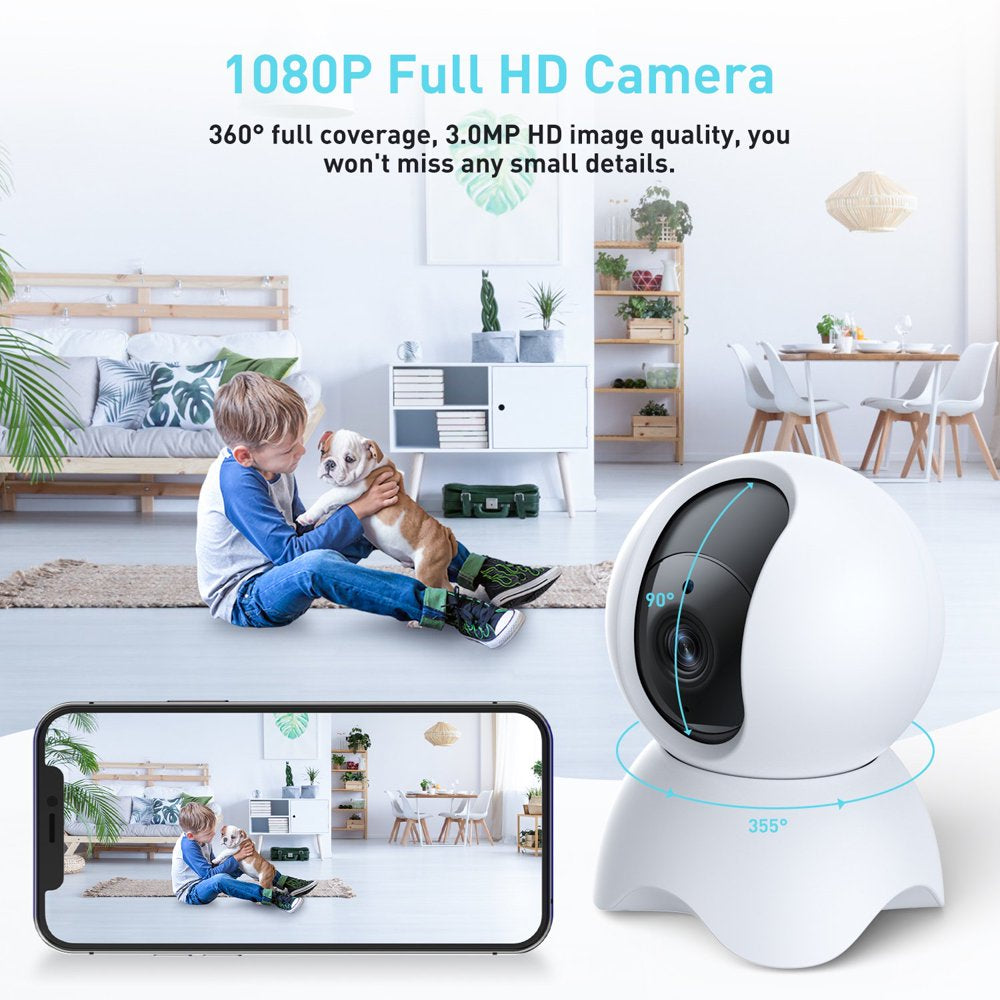 Baby Monitor Security Camera, Wifi Indoor Camera, 360-Degree Smart 1080P Pet Camera for Home Security and Nanny Elderlywith Motion Detection, Night Vision, Two-Way Audio