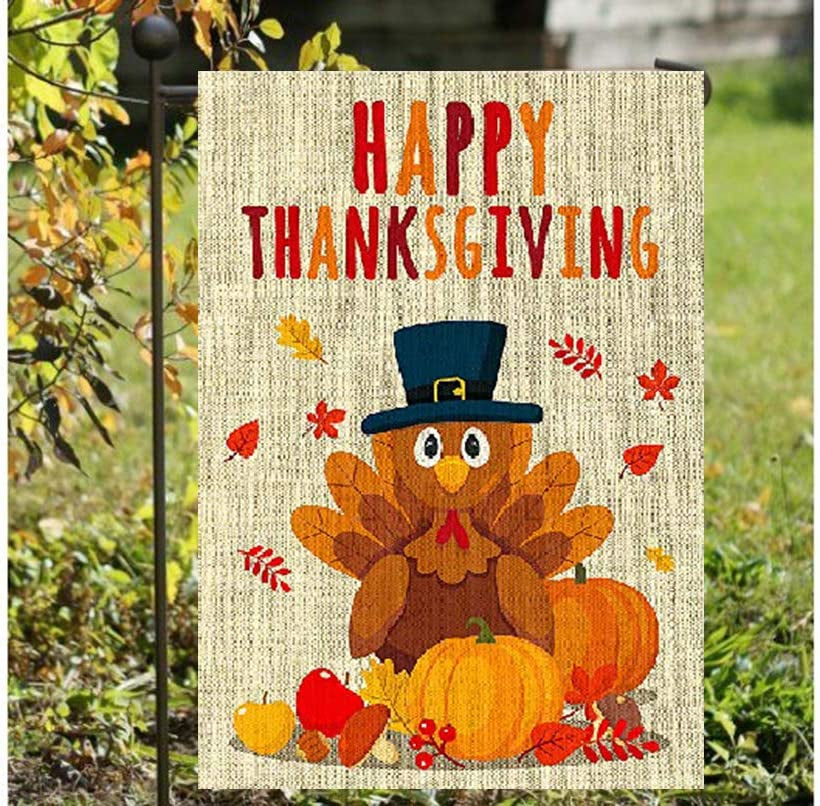 Decorative Happy Thanksgiving Turkey Garden Flag 12 X 18 Doule-Sized Autumn Harvest Yard Flag Winter Garden Yard Decorations, Seasonal Outdoor Flag