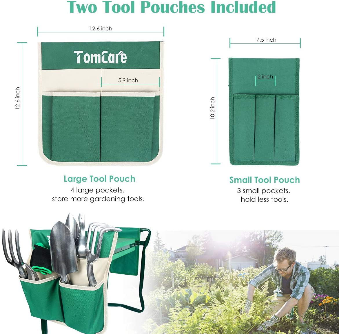 Garden Kneeler Seat Garden Bench Garden Stools Foldable Stool with Tool Bag Pouch EVA Foam Pad Outdoor Portable Kneeler Christmas Gardening Gifts for Women Men,Large 21.65"X10.62"X18.89",Green