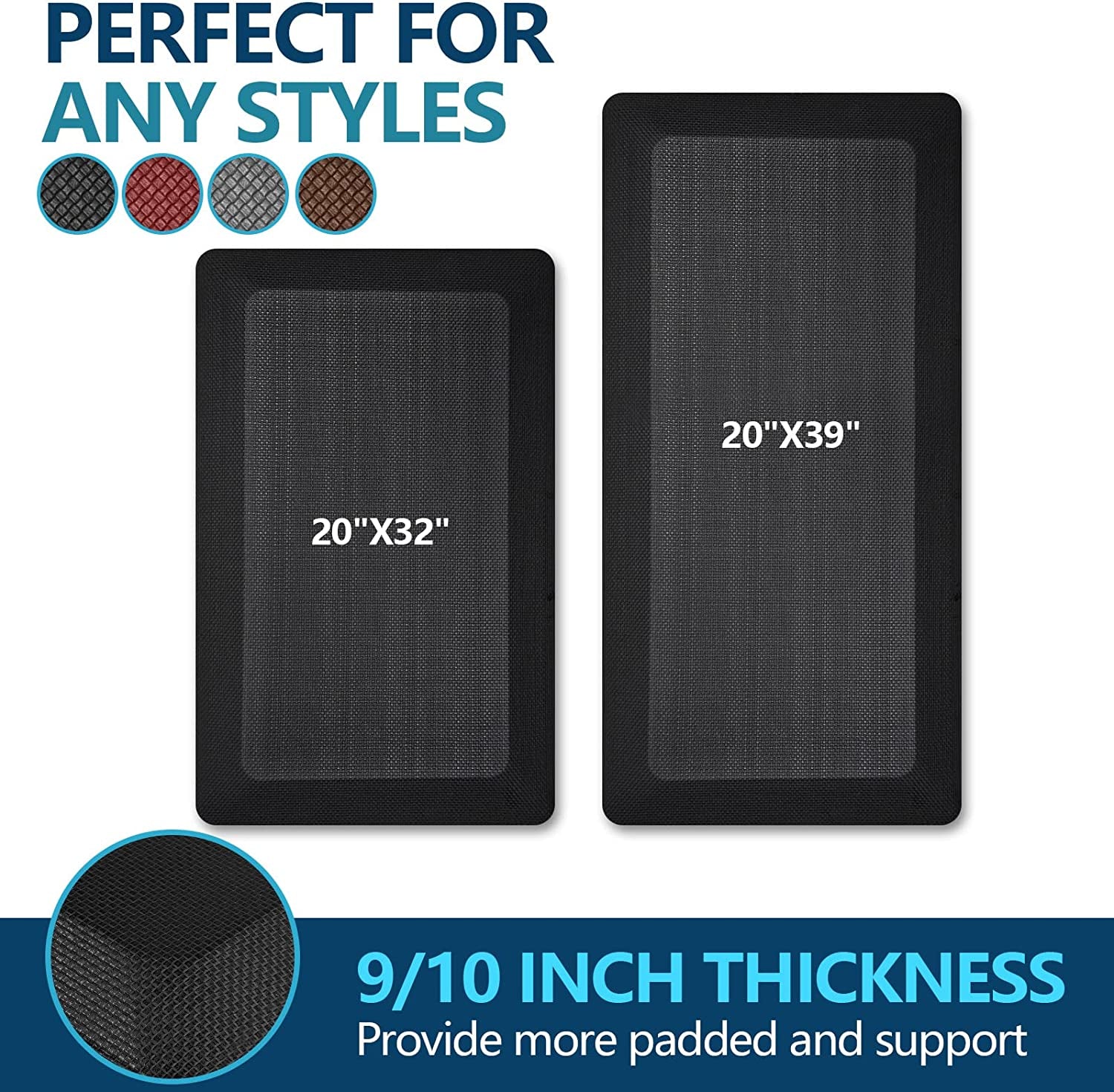 Anti Fatigue Mat Floor Kitchen Mat,  Standing Desk Mat Foam Cushioned anti Fatigue Mats Comfort Standing Pad 9/10 Inch Thick (20" X 32", Black)