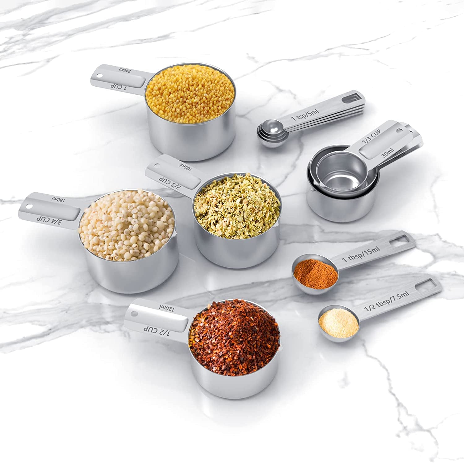 Stainless Steel Measuring Cups & Spoons Set, Cups and Spoons,Kitchen Gadgets for Cooking & Baking (7+6)