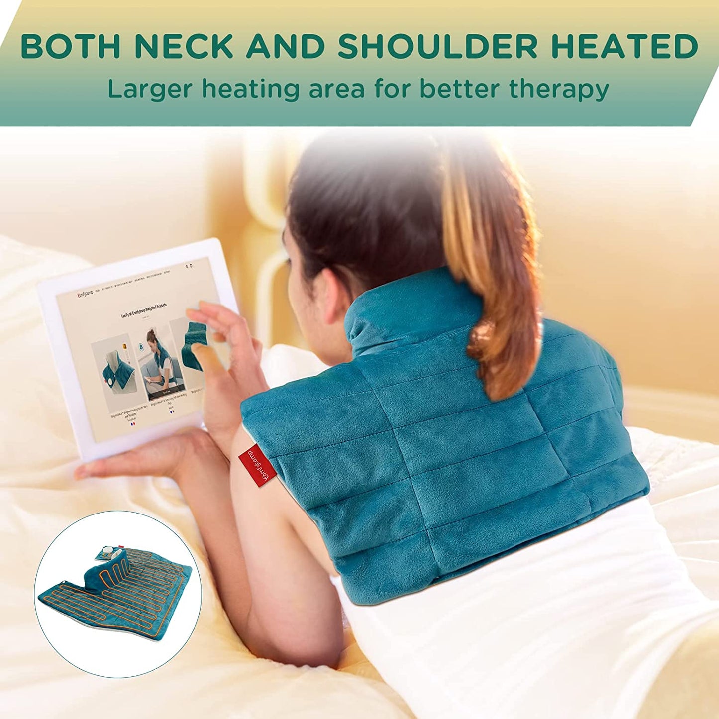 Weighted Heating Pad for Neck and Shoulders,  2.2Lb Large Electric Heated Neck Shoulder Wrap for Pain Relief - FSA HSA Eligible, 9 Heat Settings, 11 Auto-Off, Stay On, Backlight - 19"X22"