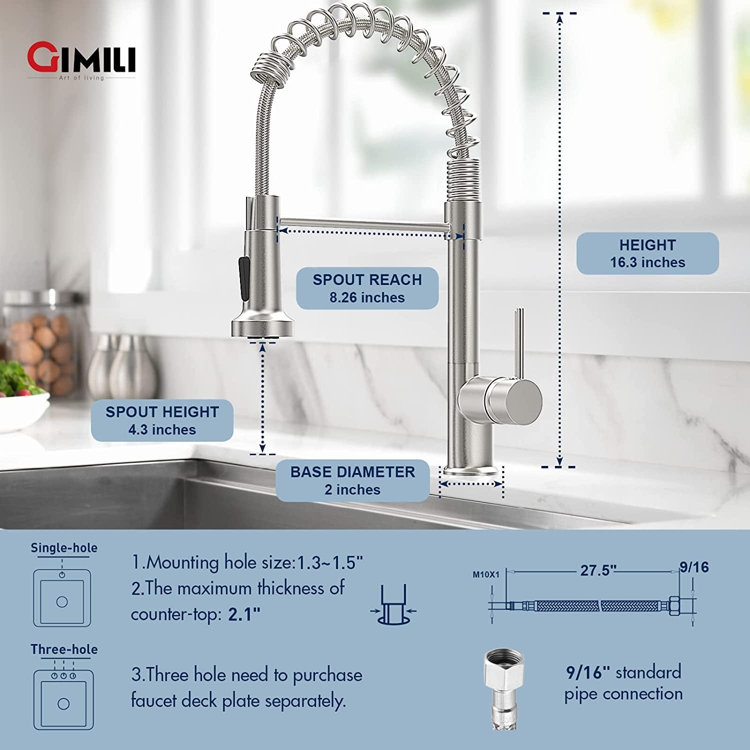 Kitchen Faucet with Pull down Sprayer High Arc Single Handle Spring Kitchen Sink Faucet Brushed Nickel Modern Rv Stainless Steel Kitchen Faucets