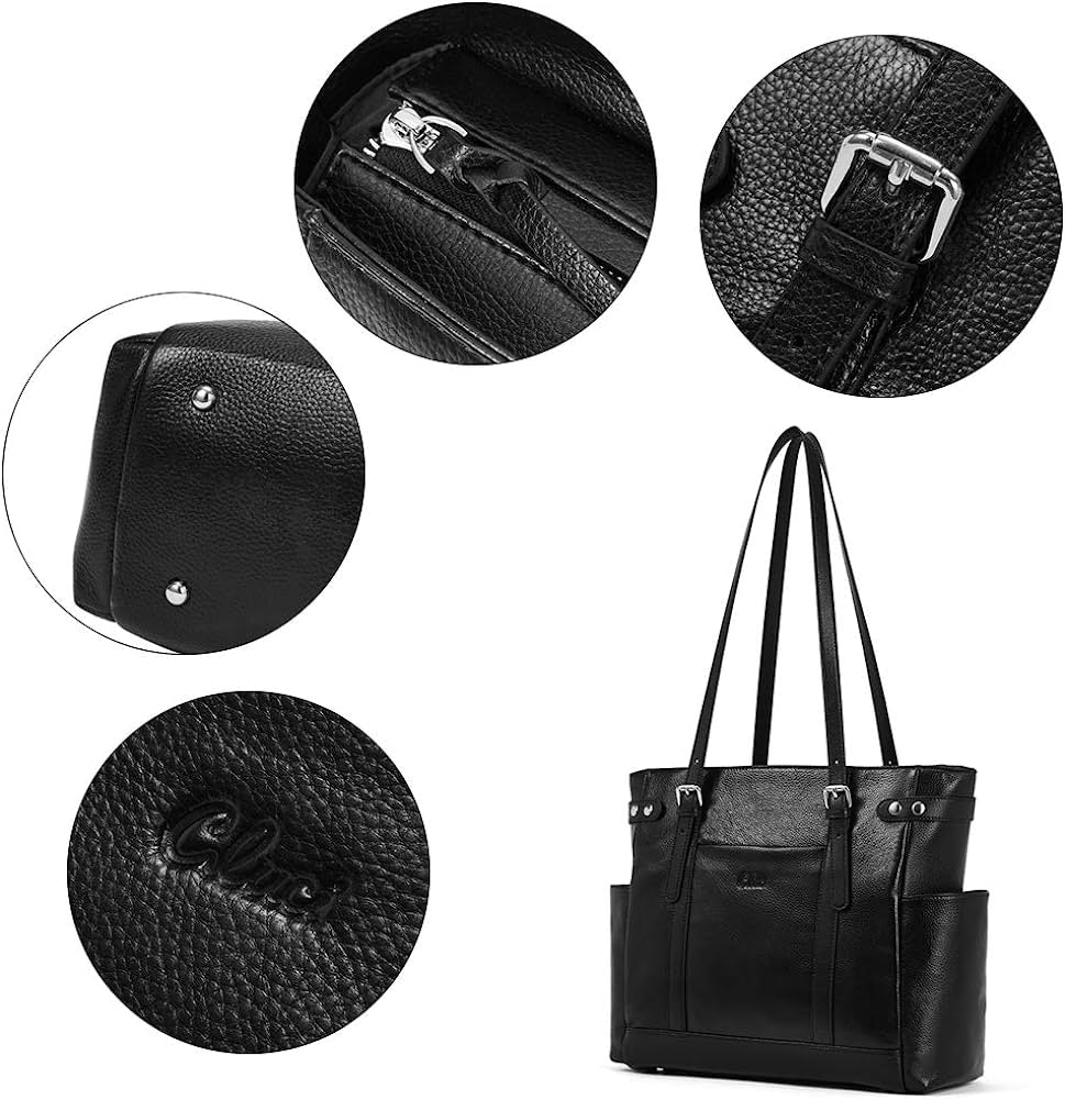 Laptop Totes for Women Genuine Leather Briefcase Large Ladies Shoulder Bag Work Handbags 15.6 Inch Computer