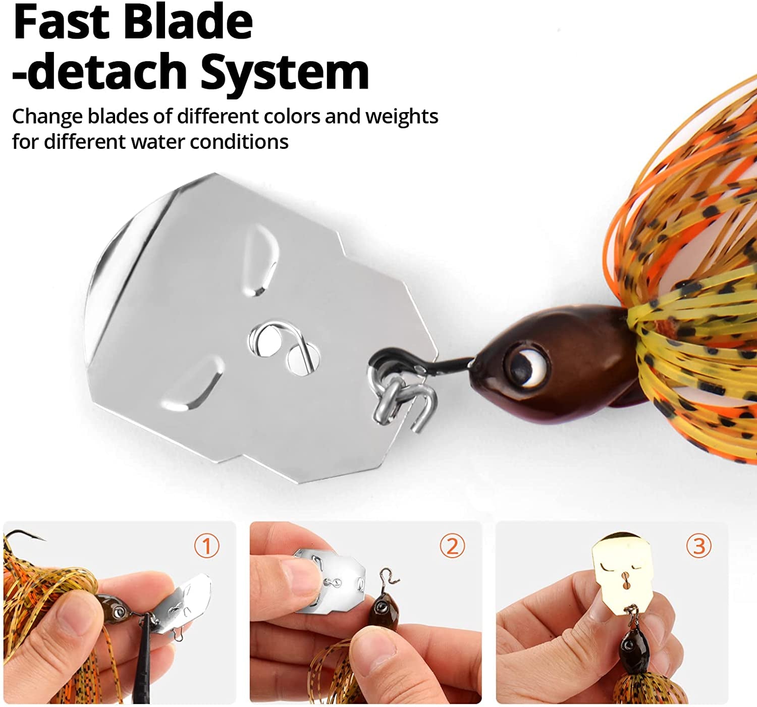 Bladed Jig Fishing Lures, 5 Pc and 3 Pc Multi-Color Kits, Irresistible Vibrating Action, Sticky-Sharp Heavy-Wire Needle Point Hooks, Popular 3/8 Oz and 1/2 Oz Sizes, Includes Storage Box