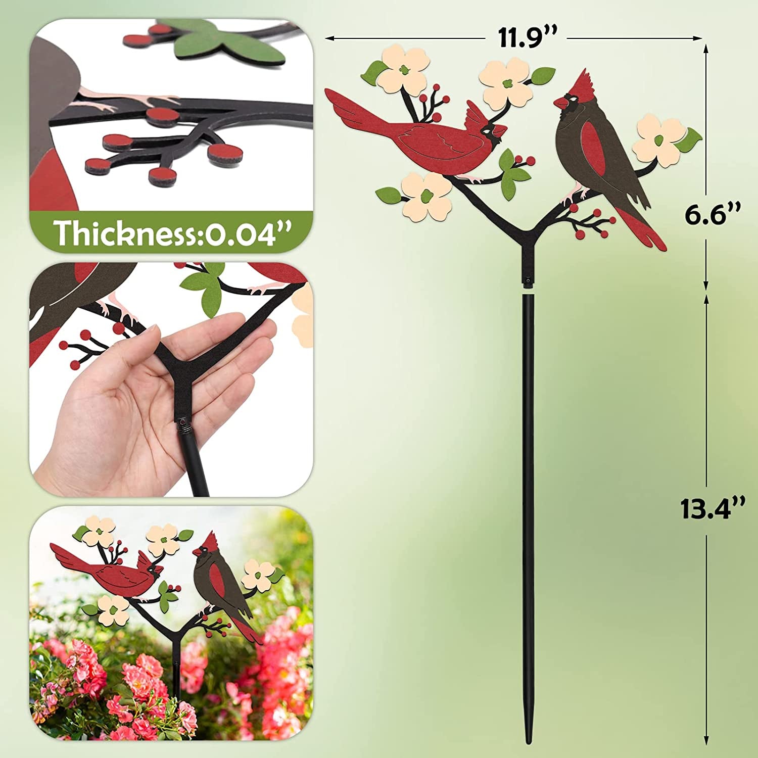 Cardinal Decor Christmas Red Cardinals Yard Sign Stake Metal Bird Decorative Garden Stakes, Lawn Outdoor Decorations for Front Backyard, Spring Birthday Remembrance Gift for Mom Women Friends Family