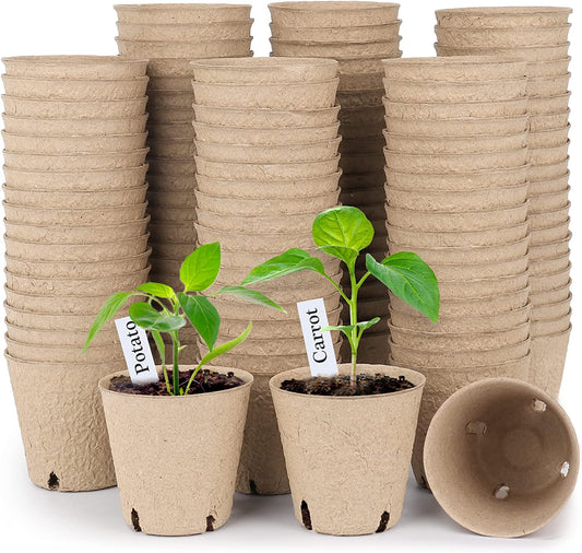 Peat Pots, 120 Pcs 3.15 Inch Seed Starting Pots with Drainage Holes round Nursery Pot, Biodegradable Plants Pots with Bonus 20 Plant Labels
