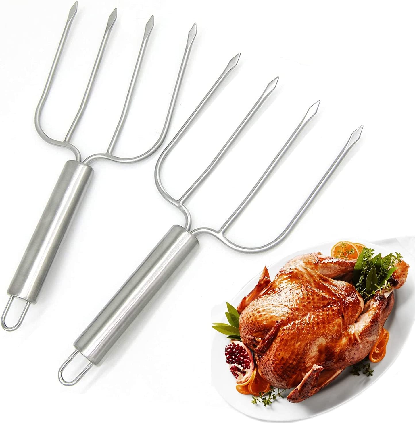 Stainless Steel Turkey & Roast Lifters, Set of 2 - Turkey and Poultry Lifters Roaster Poultry Forks Great for Thanksgiving, Transfer Turkey or Ham Easily