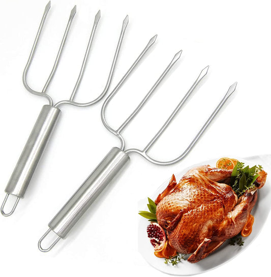 Stainless Steel Turkey & Roast Lifters, Set of 2 - Turkey and Poultry Lifters Roaster Poultry Forks Great for Thanksgiving, Transfer Turkey or Ham Easily