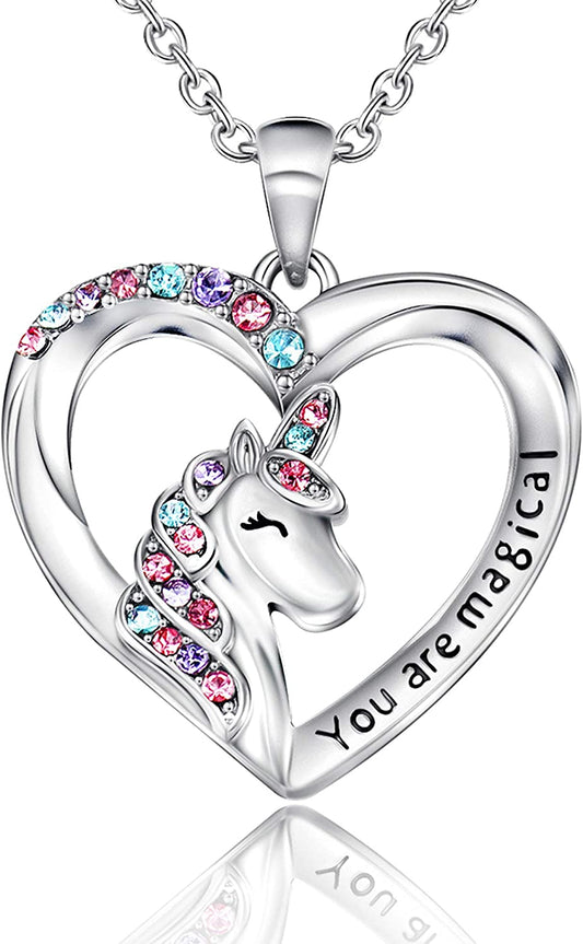 Unicorn Necklace for Women Girls CZ Stone Heart Pendant Necklace with You Are Magical Message Christmas Birthday Party Jewelry Gift for Daughter Granddaughter Niece