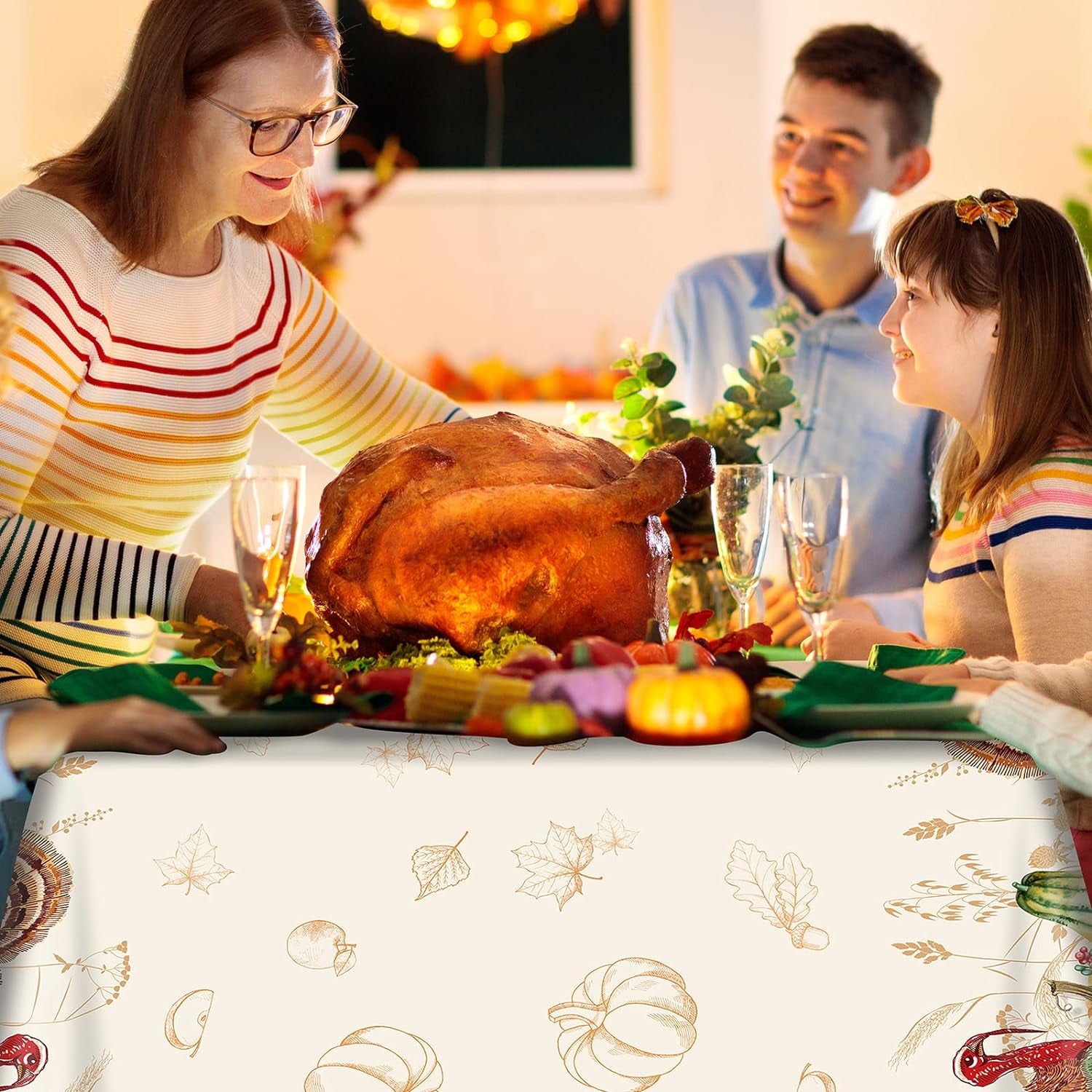 3 Pack Thanksgiving Disposable Tablecloth for Rectangle Tables, Plastic Thanksgiving Turkey Tablecloth Party Supplies, Pumpkin Table Cover for Fall Thanksgiving Harvest Party Decorations, 54X108 Inch