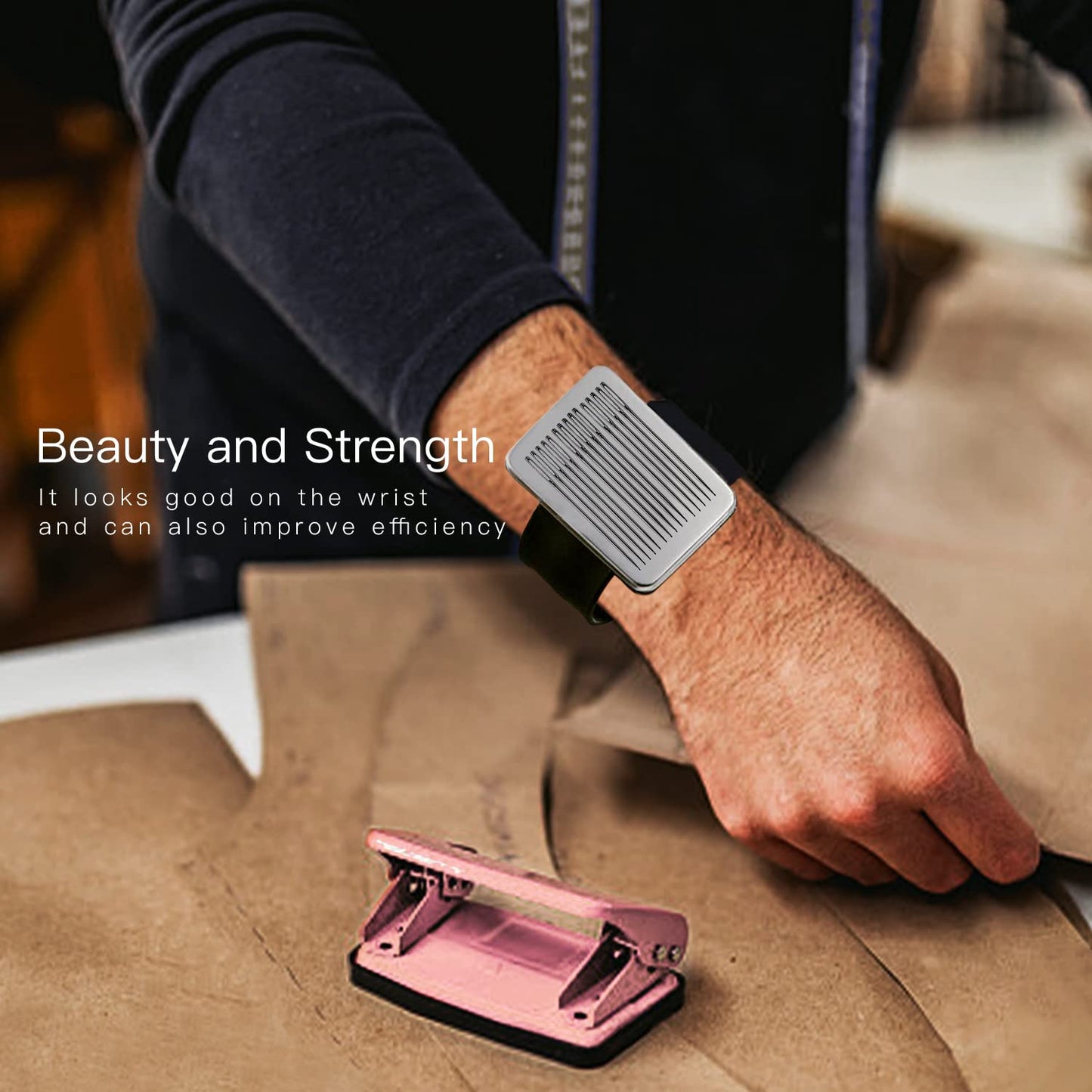 8 Pieces Magnetic Wrist Sewing Pincushion Set, Include Wristband Pin Cushion Holder Wrist Magnetic Pin Holder Teasing Brush Edge Brush Styling Comb Rat Tail Comb for Hair Stylist Women