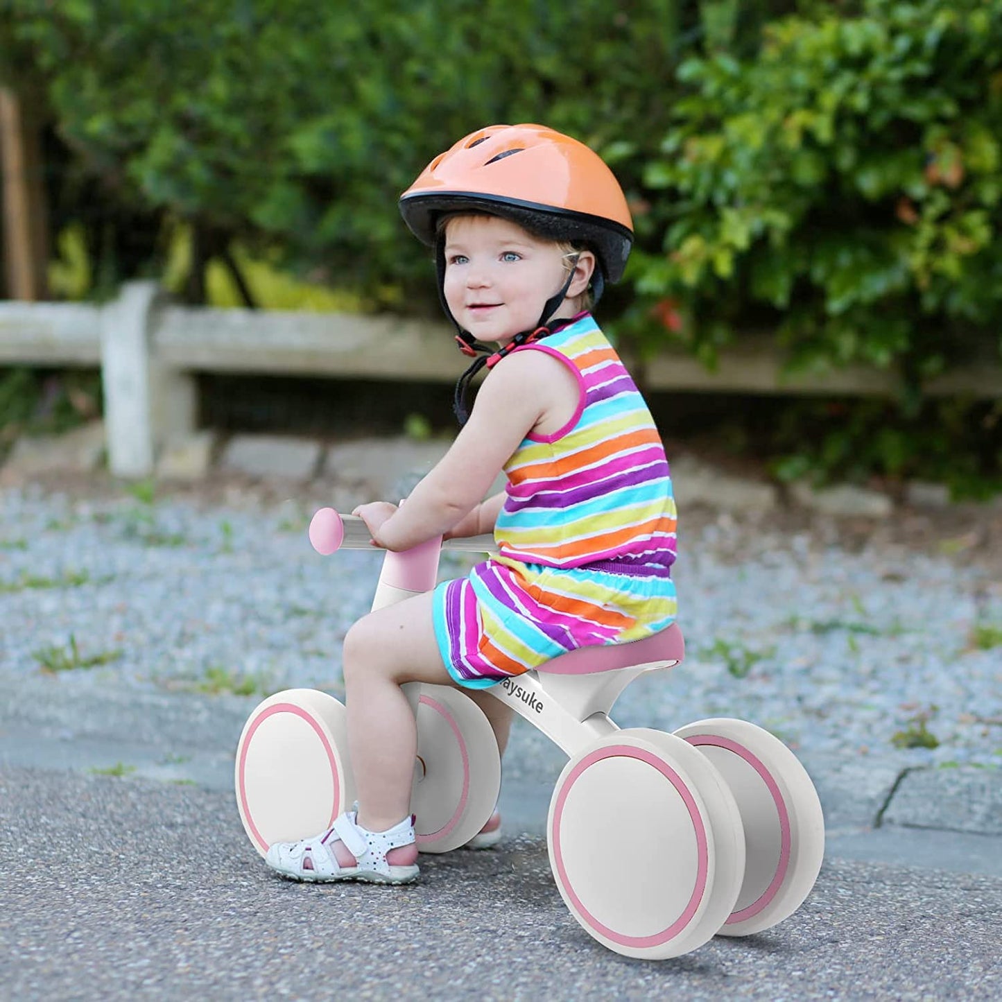 Baby Balance Bike for 1 2 Year Old Boy and Girl, Toddler Bike 10-24 Month Baby Riding Toys with 4 Wheels, No Pedal First Birthday Gift Christmas (Pink)