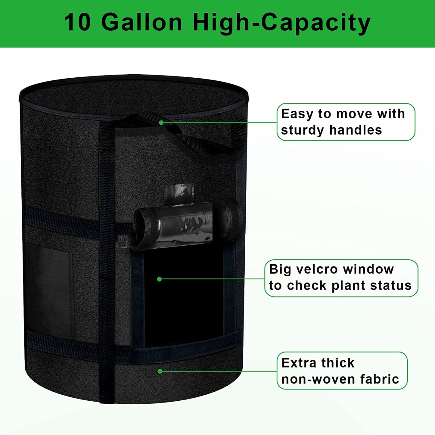 6-Pack 10 Gallon Grow Bags with Window to Harvest - Potato Grow Bags with Handles - Thickened Fabric Pots - Large Grow Bags - Tomato Vegetables Grow Bags with Harvest Window