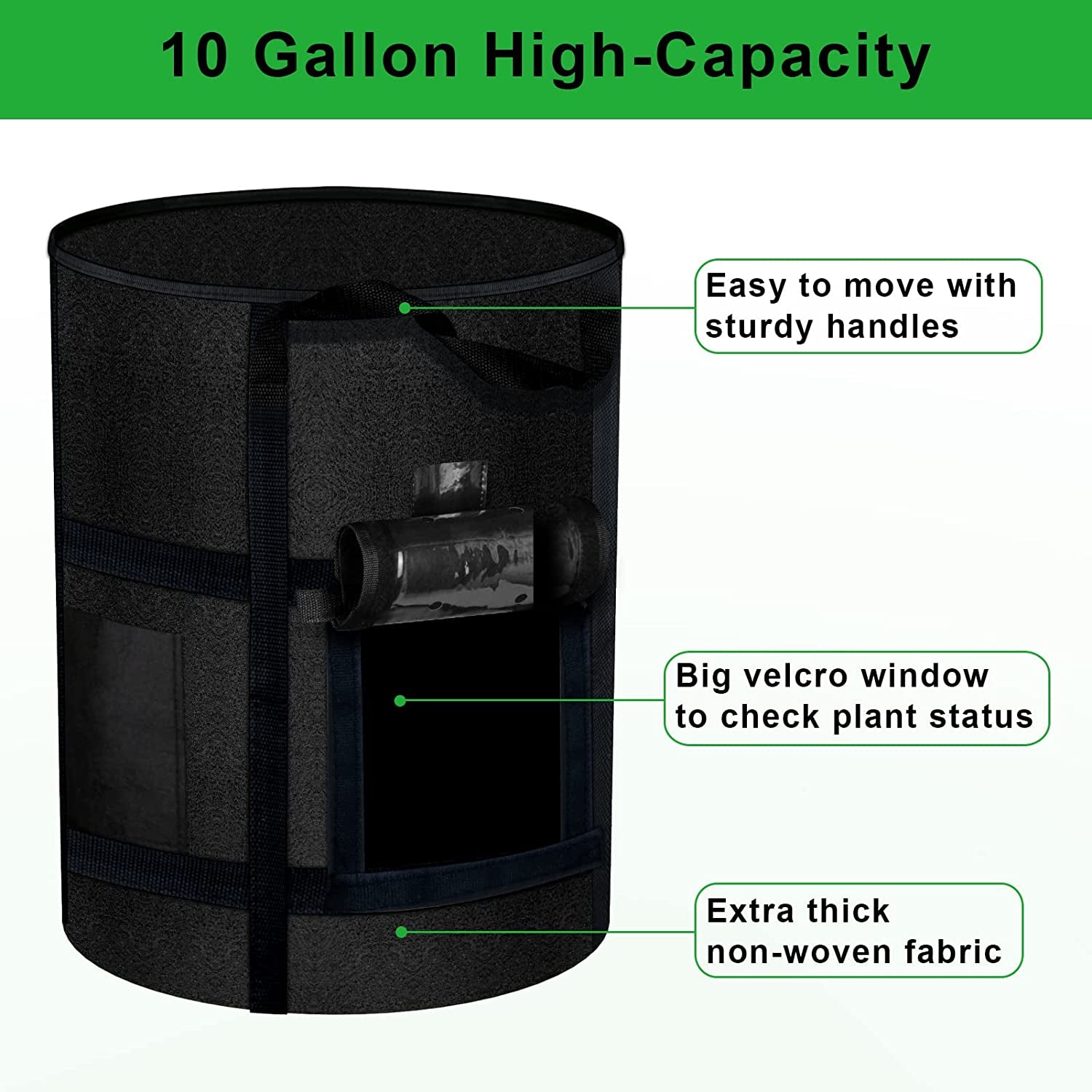 6-Pack 10 Gallon Grow Bags with Window to Harvest - Potato Grow Bags with Handles - Thickened Fabric Pots - Large Grow Bags - Tomato Vegetables Grow Bags with Harvest Window