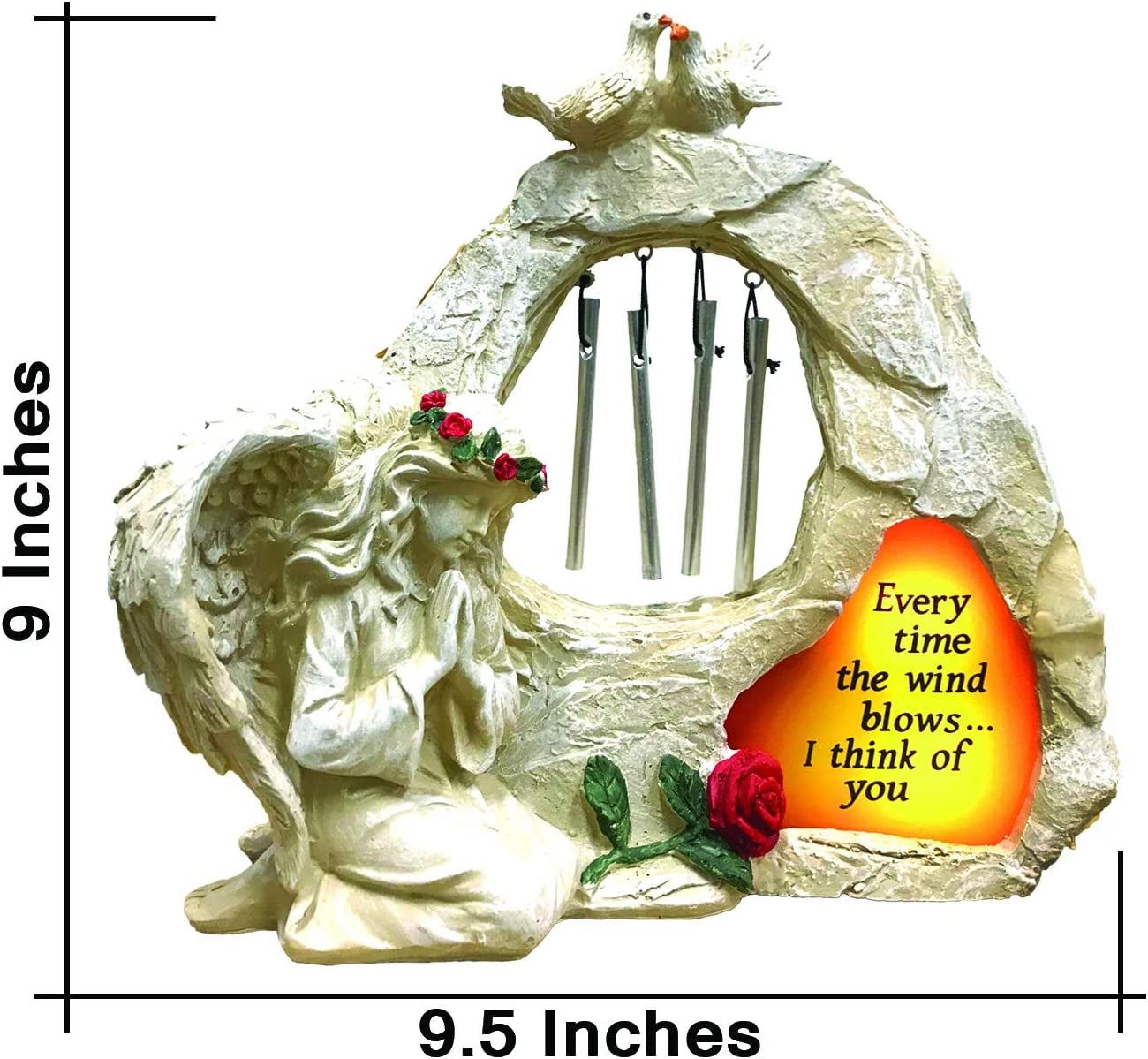 Angel Garden Statues Sympathy Gift with Solar - Cementary Decoration,Memorial Statue for Home Garden Cementary Sympathy Gift (Light Brown Angel Wind Chime)