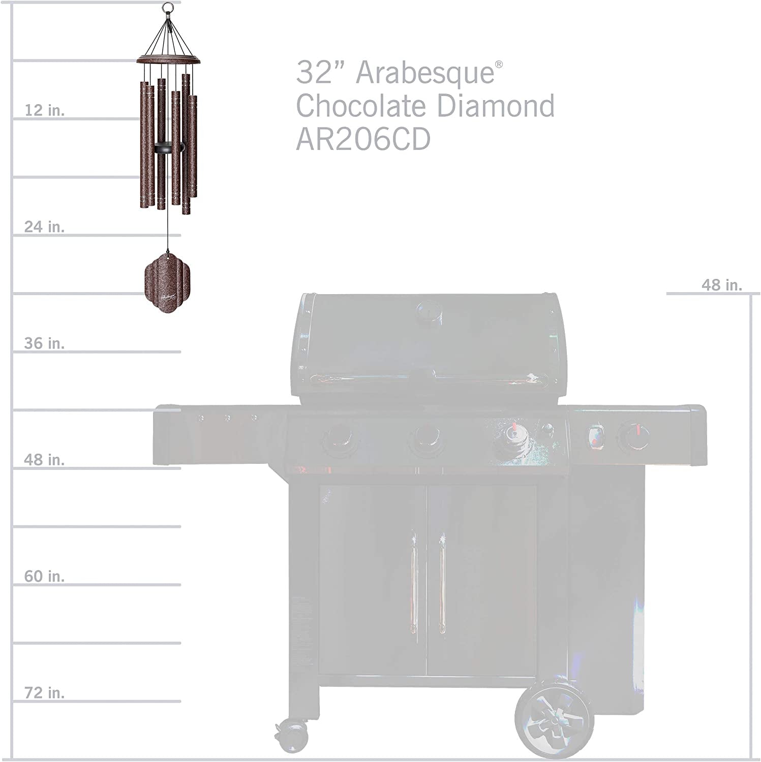 Arabesque by Wind River - 32 Inch Chocolate Diamond Wind Chime for Patio, Backyard, Garden, and Outdoor Décor (Aluminum Chime) Made in the USA