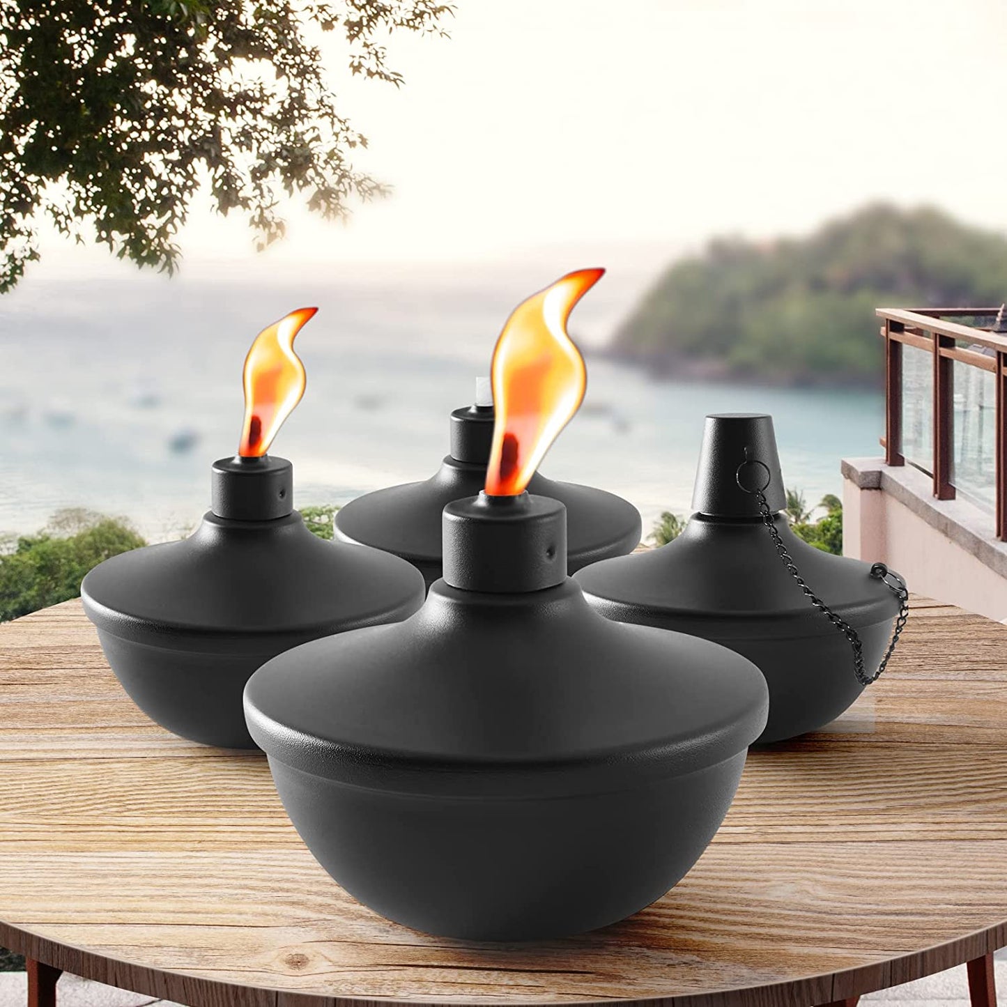 4 Pack Metal Table Top Torches, 22Oz Citronella Torches for Outside, Refillable Flame Light Torch, Decorative Tabletop Lantern