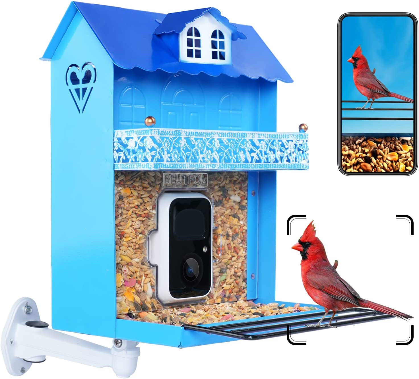 Smart Bird Feeder with Camera,Bird Feeder Camera Auto Capture Birds and Notify,Ip65 Rainproof 1080P HD Full Color Night Vision Bird House Camera,Free 32G SD Card, Ideal Gift for Family