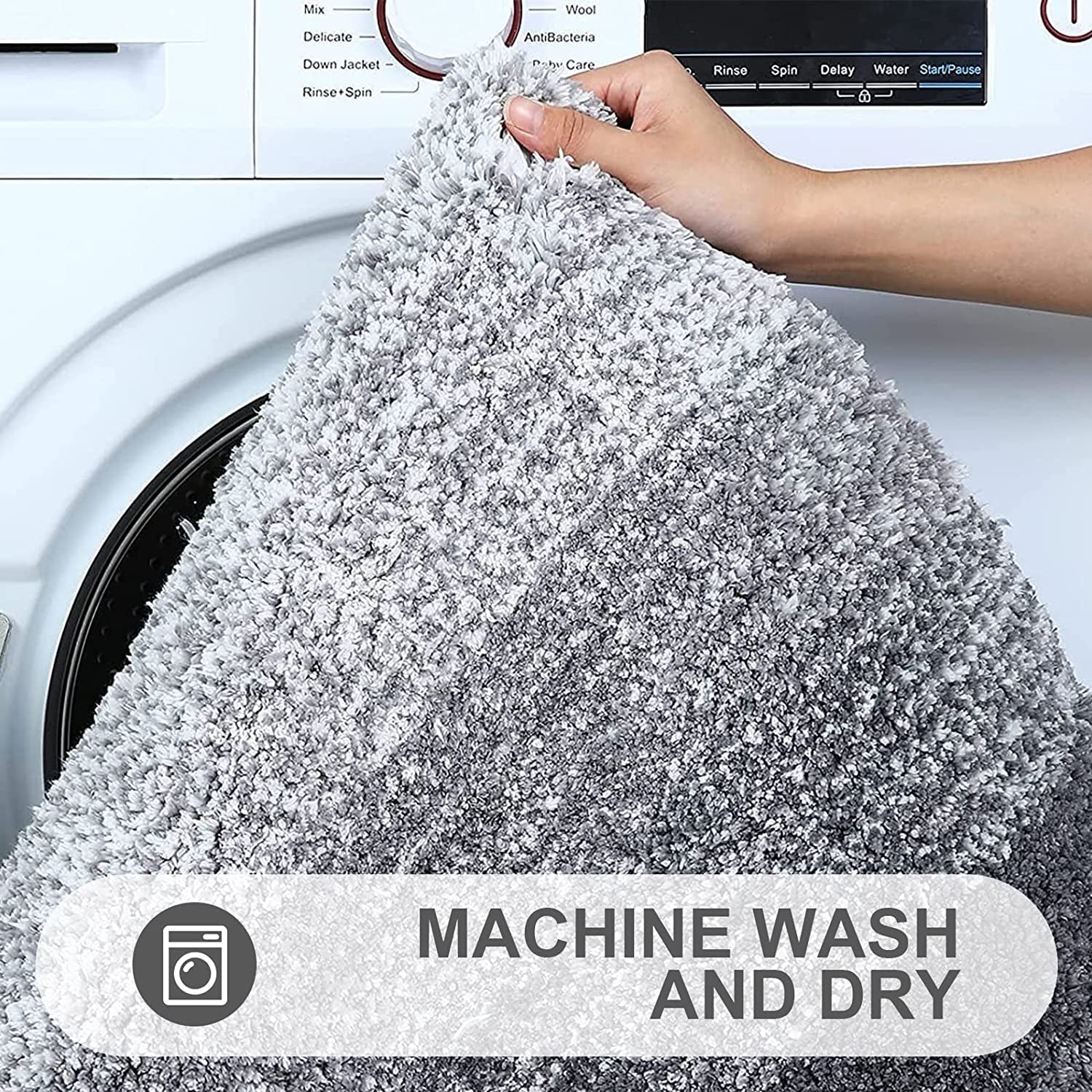 Luxury Bathroom Rug Mat 24X16, Extra Soft and Absorbent Polyester Bath Rugs, Non-Slip Plush Shaggy Bath Carpet, Machine Wash Dry, Bath Mats for Bathroom Floor, Tub and Shower, Grey