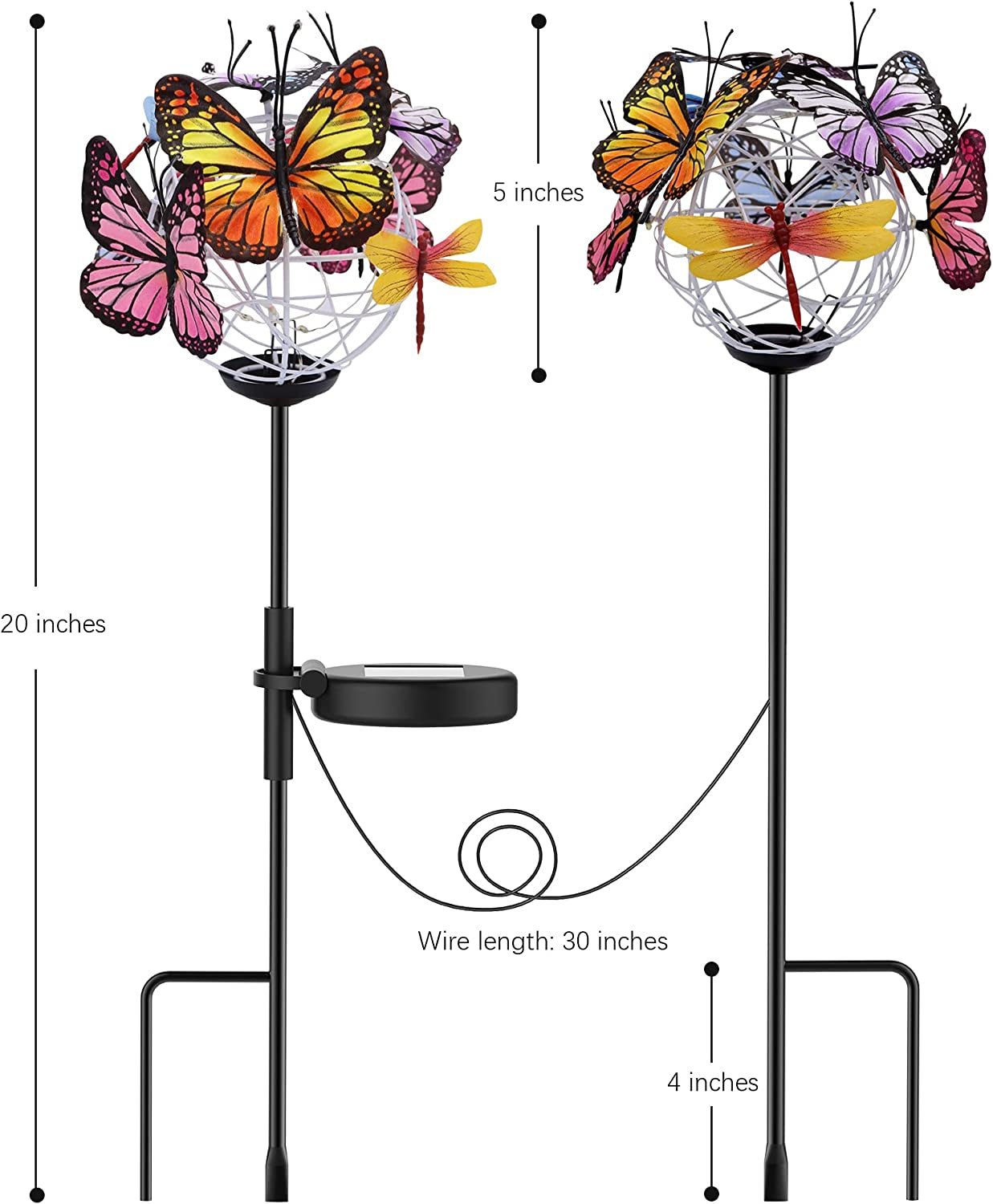 Solar Lights Outdoor Butterfly Lights Garden Decorative Solar Stake Lights with Butterflies Decor Powered Waterproof for Garden Yard Pathway 2 Pack