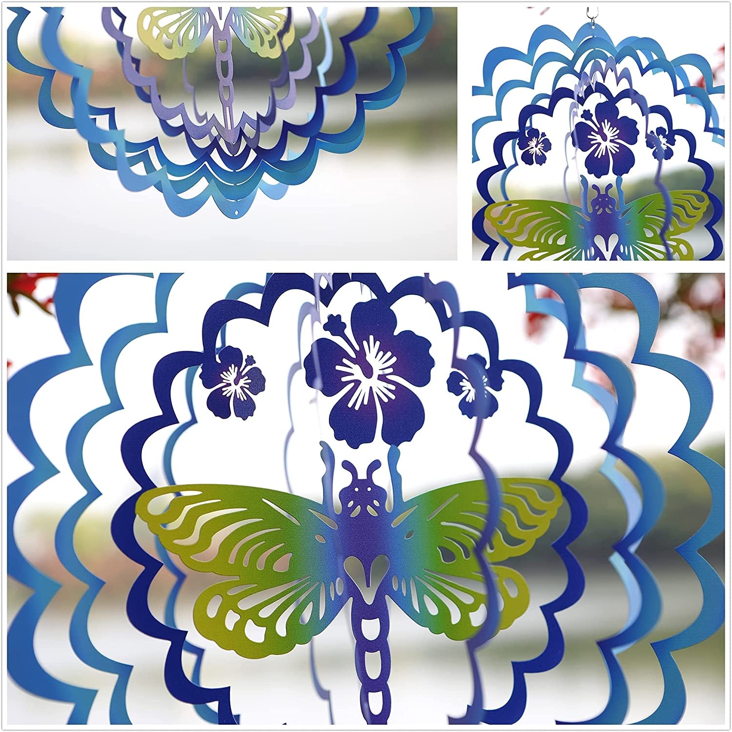 Kinetic 3D Metal Dragonfly Wind Spinner Hanging Ornament Worth Gift for Home and Garden - 12Inch Dragonfly Mandala Kinetic Hanging Whirligigs Sun Catcher Windmills
