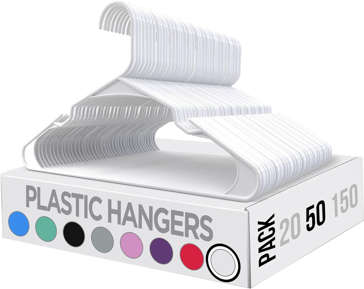 Clothes Hangers 50 Pack - Plastic Hangers Space Saving - Durable Coat Hanger with Shoulder Grooves (White)
