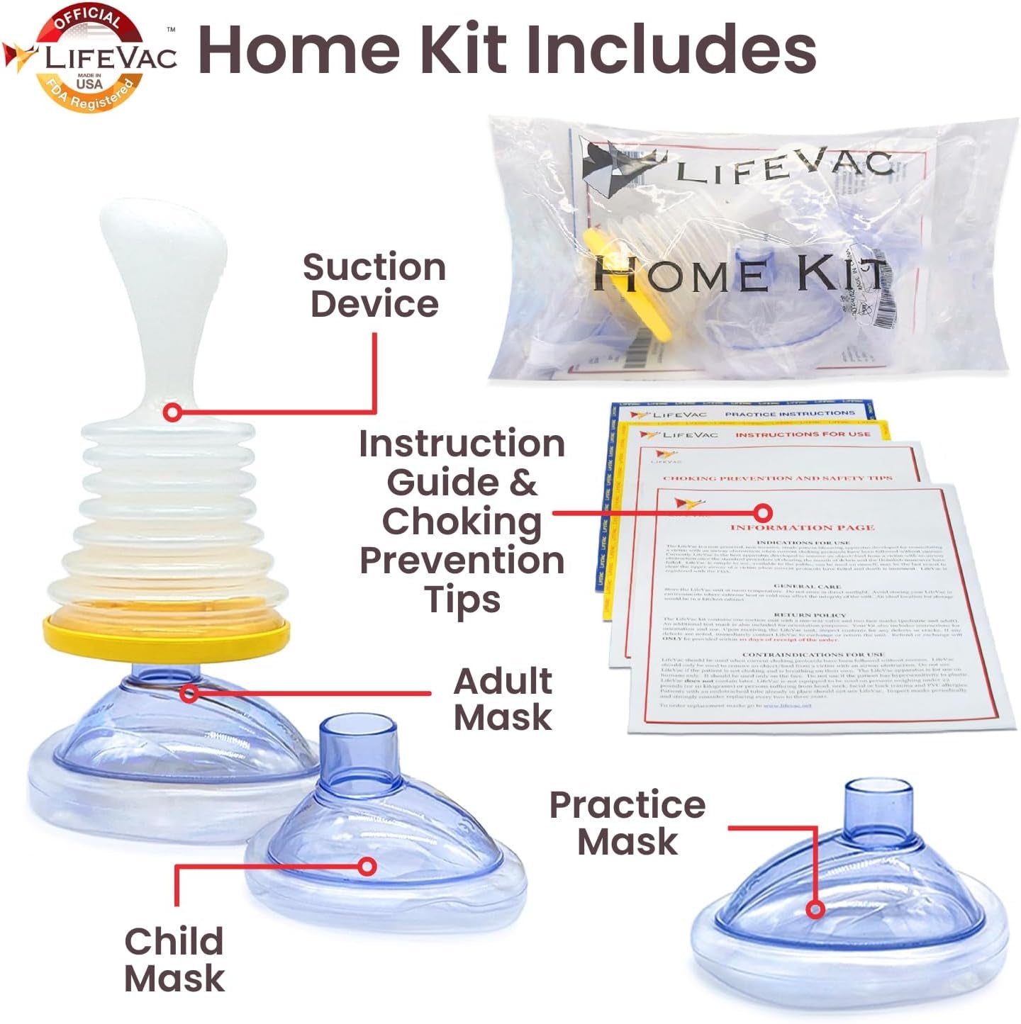 LifeVac Choking Rescue Device for Kids and Adults | Portable Airway Assist & First Aid Choking Device | Home Kit