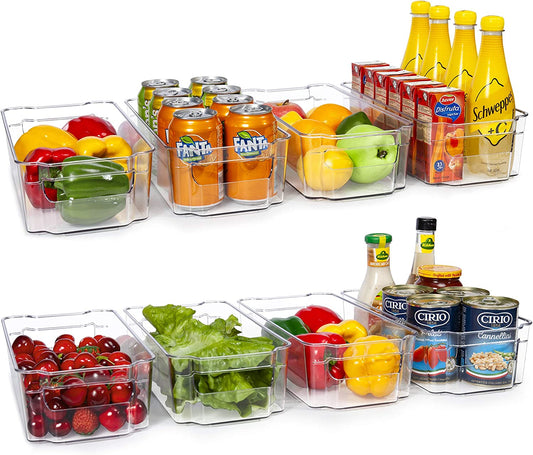 Refrigerator Organizer Bins - 8Pcs Clear Plastic Bins for Fridge, Freezer, Kitchen Cabinet, Pantry Organization and Storage, BPA Free Fridge Organizer, 12.5" Long