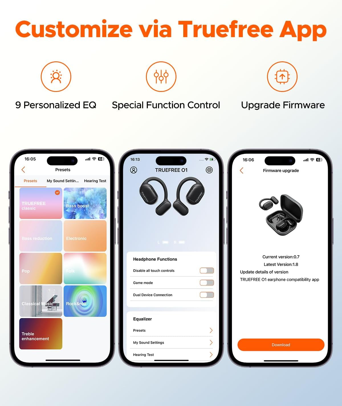 O1 Open Ear Headphones Bluetooth 5.3 Wireless Open Ear Earbuds with 16.2Mm Driver, Immersive Stereo Sound, Noise-Cancellation Mic for Clear Calls, 45H Playtime, for Sports Workout Gaming