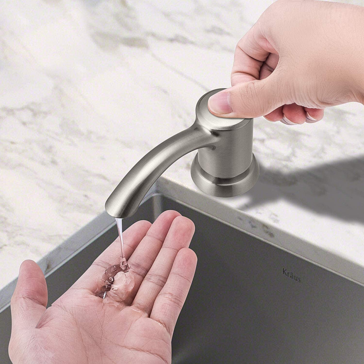 Soap Dispenser for Kitchen Sink Counter Dispenser 17 OZ Bottle Built in Refill from the Top (Brushed Nickel)