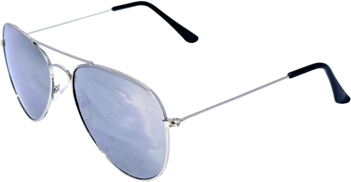 Aviator Sunglasses Full Mirror Lenses Silver Metal Frame UV400 Protection