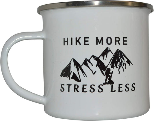Funny Camp Mug Enamel Camping Coffee Cup Gift Hike More Stress Less Camping Gear