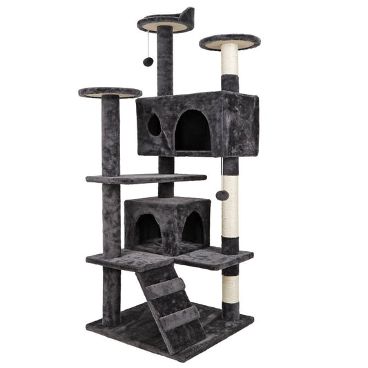 53-In Cat Tree & Condo Scratching Post Tower, Dark Gray