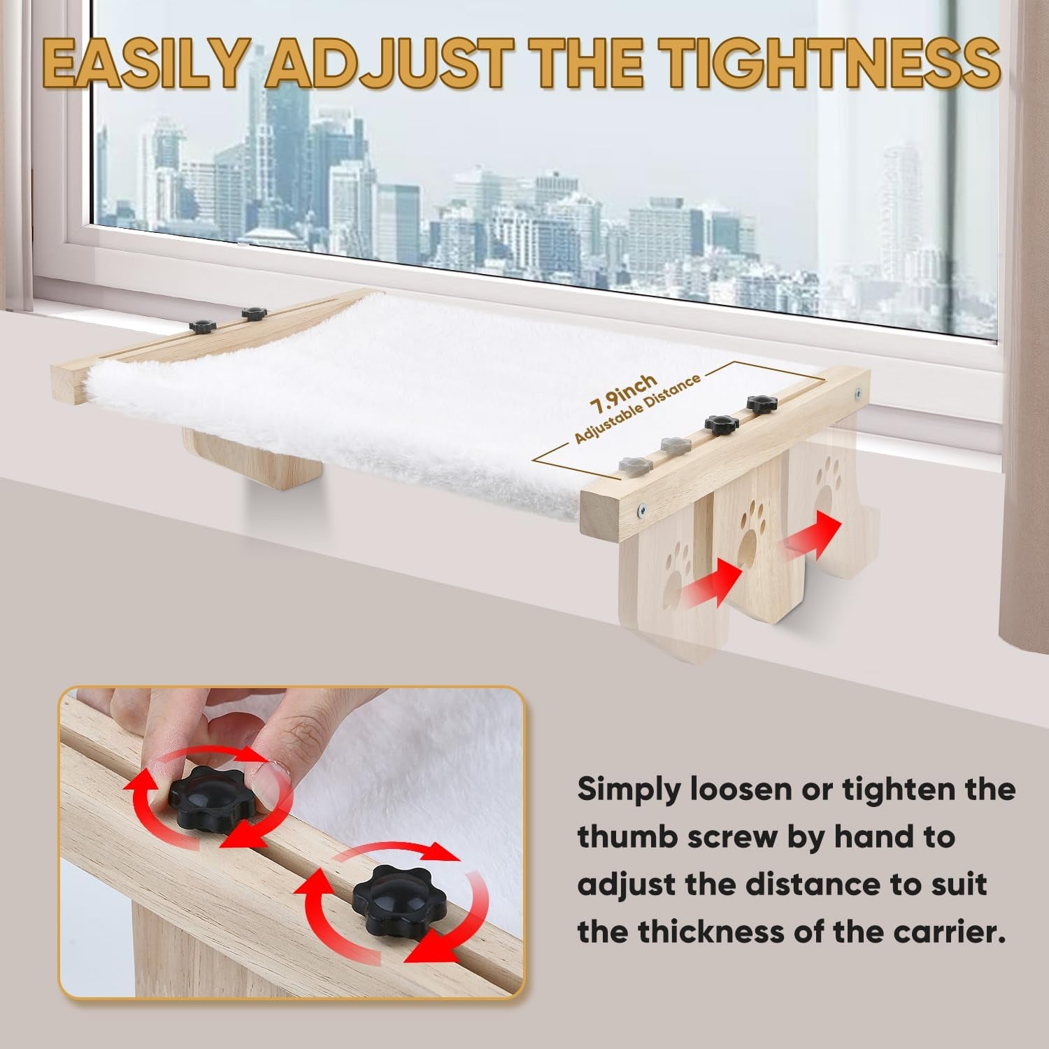 Cat Window Perch, Cat Window Hammock for Indoor Cats, Easy to Adjust & Assemble Large Cat Bed Seat for Windowsill, Bedside,Drawer and Cabinet