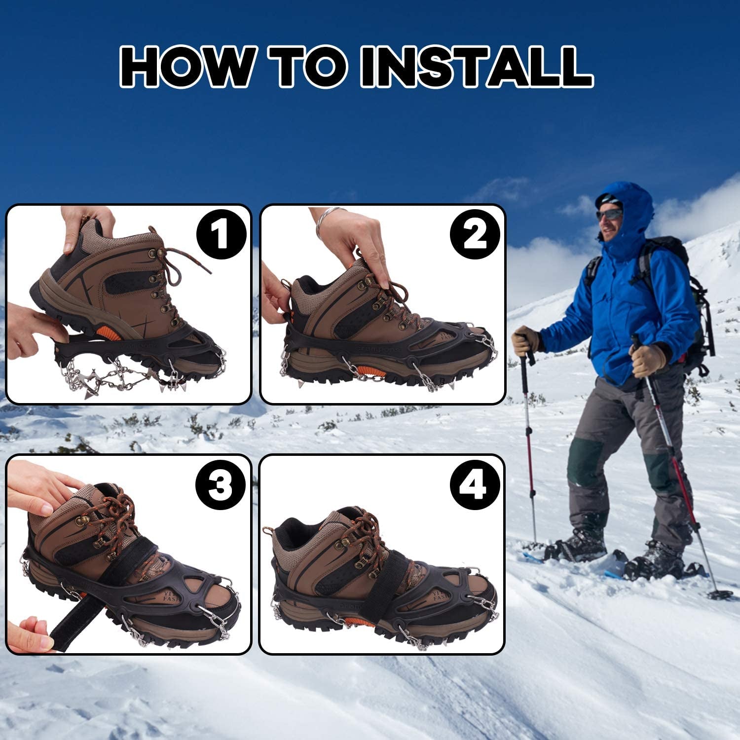 Crampons for Shoes, Traction Cleats Ice Snow Grips with 19 Stainless Steel Spikes, Shoe Talons anti - Slip Boots Spikes for Walking, Jogging, Climbing and Hiking