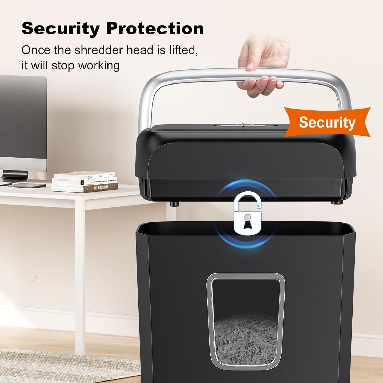 Paper Shredder for Home Use,6-Sheet Crosscut Paper and Credit Card Shredder for Home Office with Handle for Document,Mail,Staple,Clip-3.4 Gal Wastebasket(C237-B)