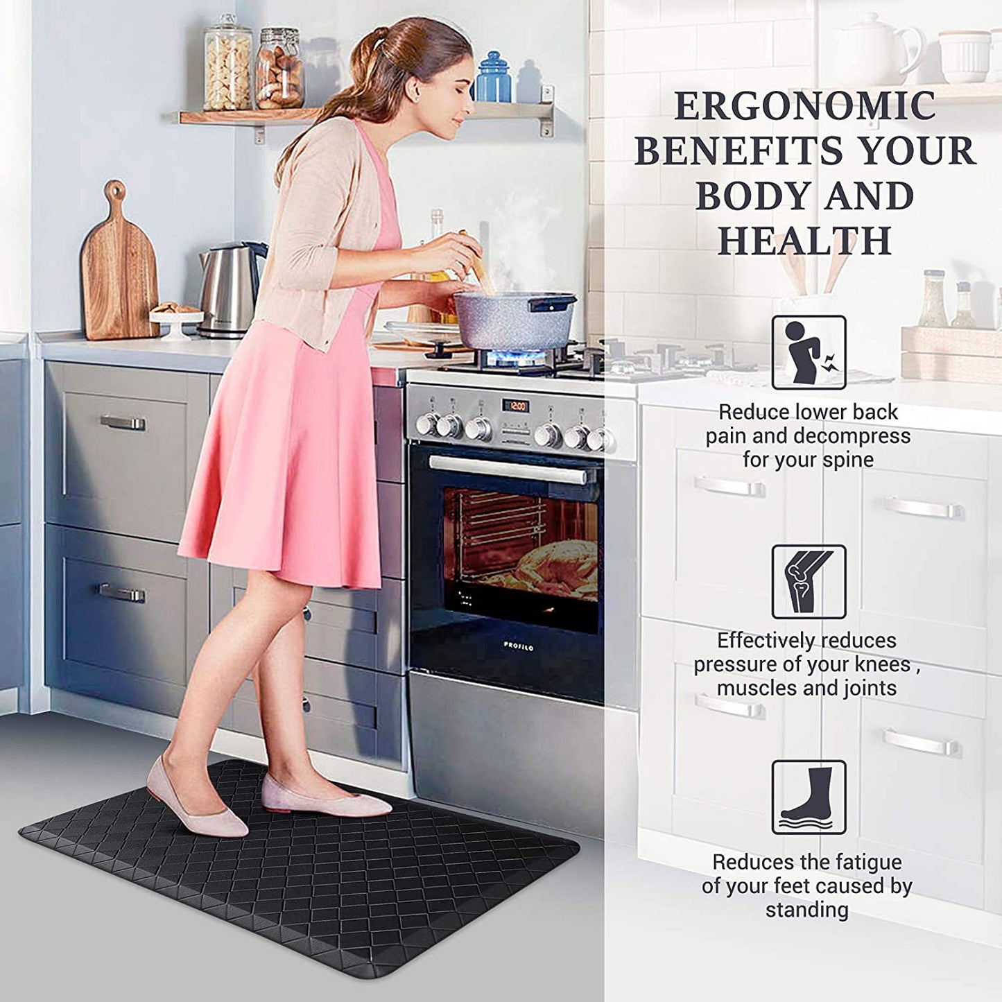 Kitchen Floor Mat Cushioned Anti-Fatigue Kitchen Rug,17.3"X28",Thick Waterproof Non-Slip Kitchen Mats and Rugs Heavy Duty Ergonomic Comfort Rug for Kitchen,Floor,Office,Sink,Laundry,Black