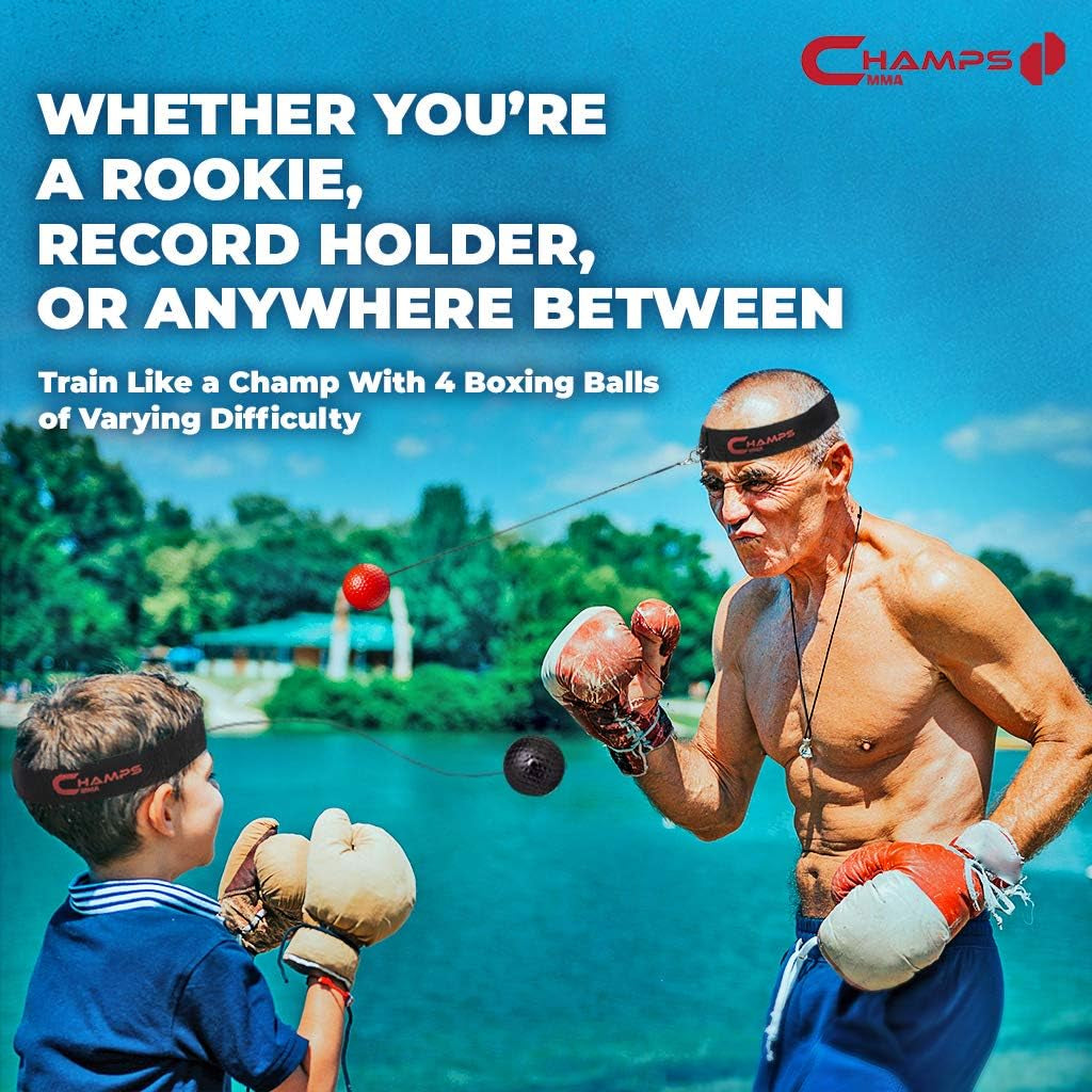 Boxing Reflex Balls Set of 4 – Boxing Ball MMA Gear of with Varying Weights with Adjustable Headband and 4 Spare Strings to Improve Speed and Hand-Eye Coordination for Men, Kids Boxing Equipment