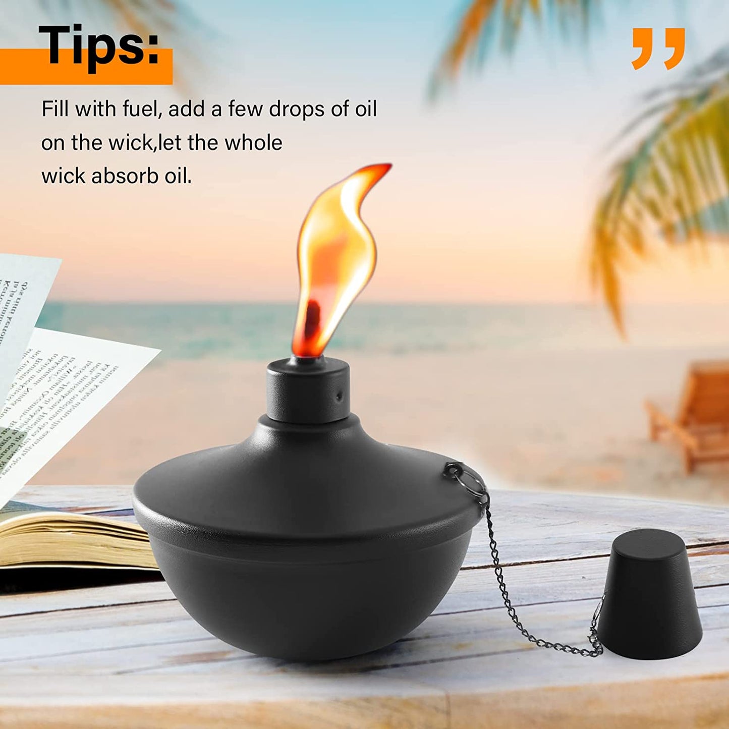 4 Pack Metal Table Top Torches, 22Oz Citronella Torches for Outside, Refillable Flame Light Torch, Decorative Tabletop Lantern