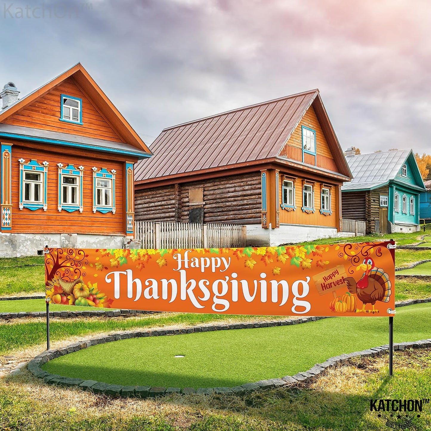 , Large Happy Thanksgiving Banner Outdoor - 120X20 Inch | Thanksgiving Fence Banner for Thanksgiving Yard Decorations | Thanksgiving Banners for outside for Thanksgiving Banner Decorations