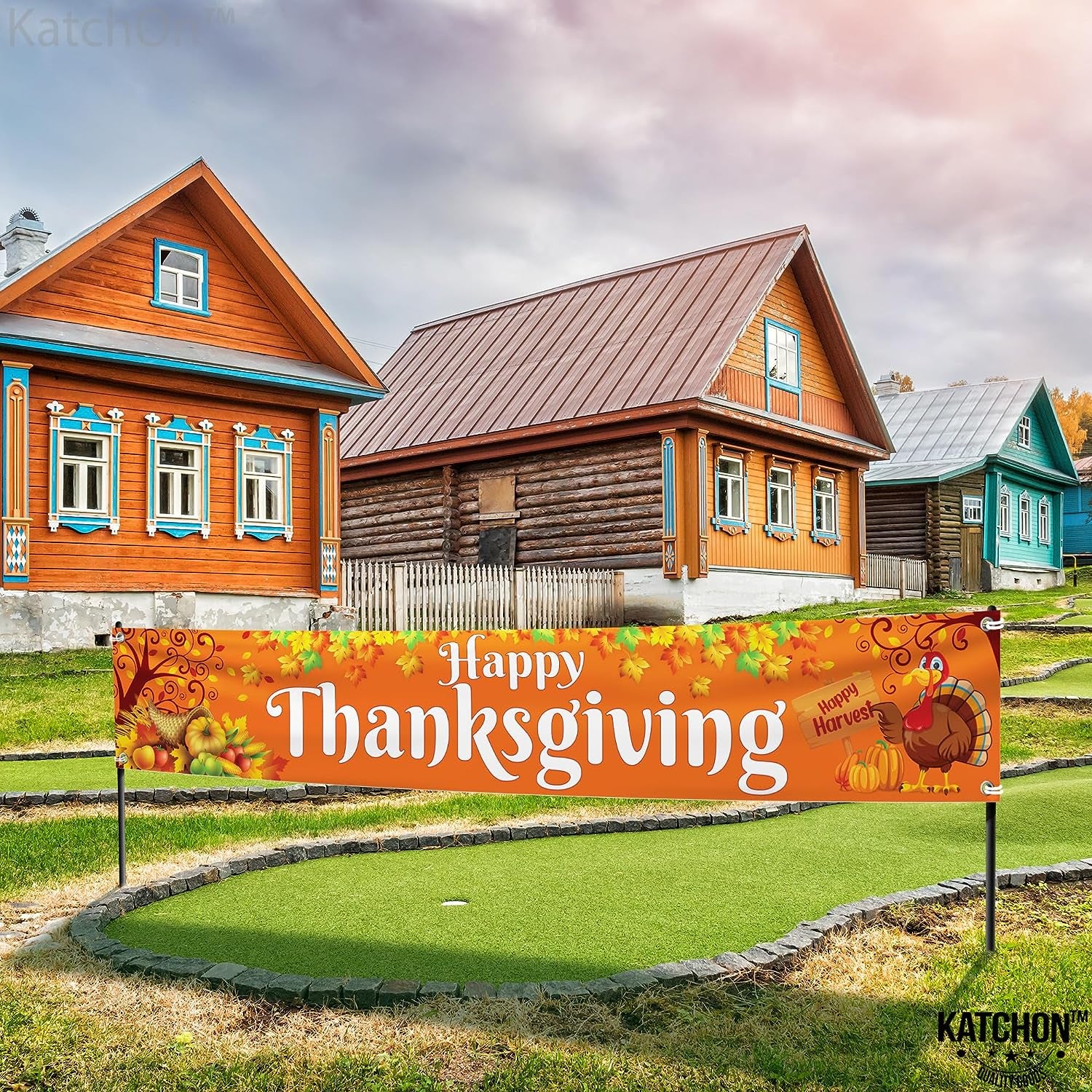 , Large Happy Thanksgiving Banner Outdoor - 120X20 Inch | Thanksgiving Fence Banner for Thanksgiving Yard Decorations | Thanksgiving Banners for outside for Thanksgiving Banner Decorations