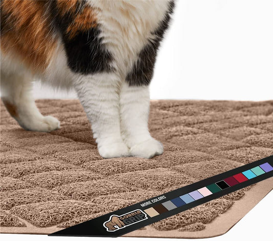 Gorilla Grip Thick Cat Litter Trapping Mat, 32X32, Less Waste, Traps Mess from Box for Cleaner Floors, Stays in Place for Cats, Soft on Kitty Paws, Easy Clean, Corner Size, Durable Backing, Beige