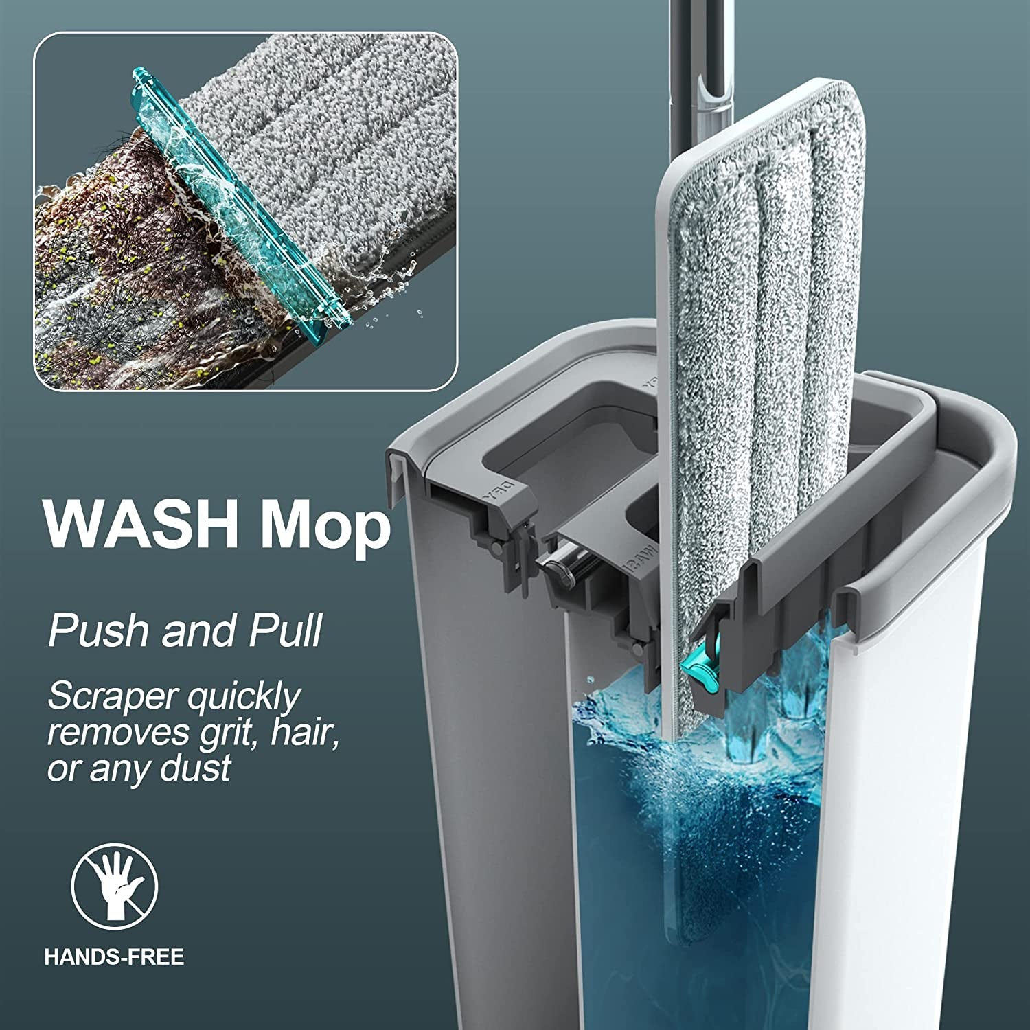JOYMOP and Bucket with Wringer Set, Hands Free Flat Floor Mop and Bucket, with 3 Washable Microfiber Pads, Wet and Dry Use, Floor Cleaning System